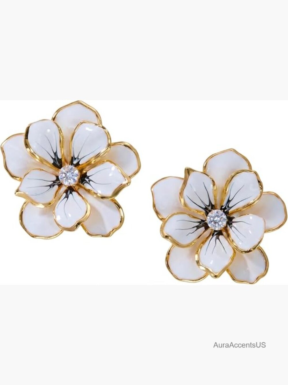 Oversized 3D Enamel Floral Stud Earrings - Statement Summer Jewelry - Picture 1 of 7